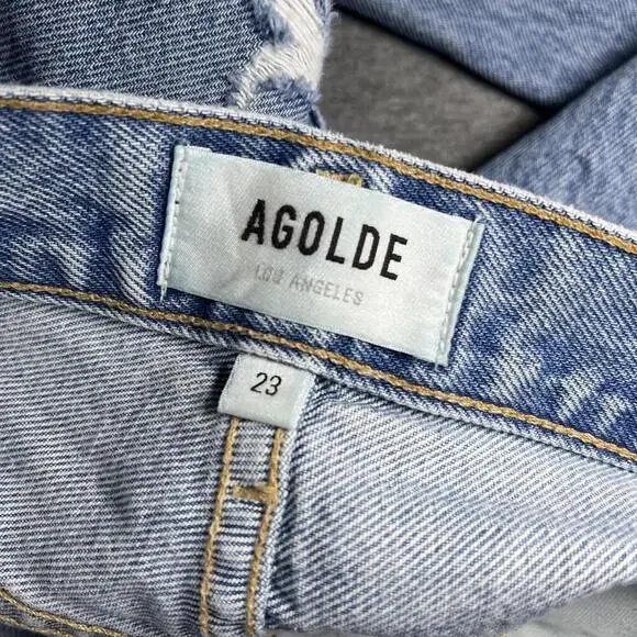 AGOLDE 90s Mid Rise Womens Size 23 LightWash Distressed cut#62170 style#A069C811 - Picture 4 of 9